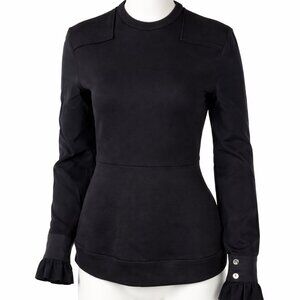 Givenchy Paris Black Cotton Top Silk Sleeves Silver Snaps Size 38 Made in Italy